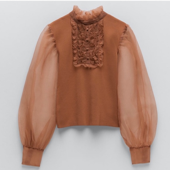 NWT ZARA Organza Knit Top M Blogger’s Favorite - Picture 3 of 5